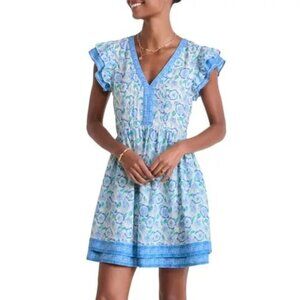 178$ Vineyard Vines Floral Flutter Sleeve Minidress Seamed Waist Size XL Blue